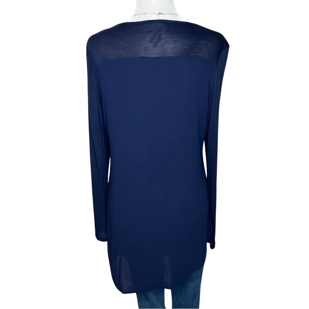 Chico’s Knit Woven Tunic Long Sleeve Asymmetrical Hem Navy Blue Small 570215863 - Picture 11 of 13